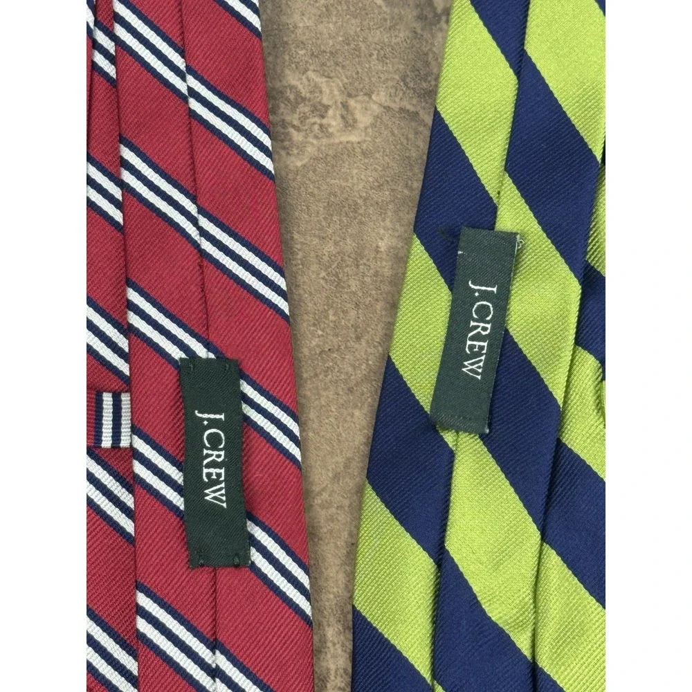 Lot of Two J.Crew 100% Silk Men's Ties Red & Lime Green Striped Neckwear